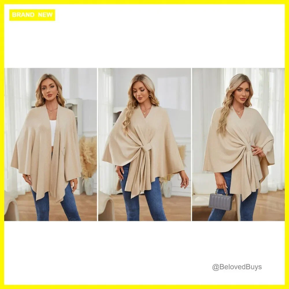 Soft Rayon Blend Poncho Shawl Wrap One Size Fits Most Loose Fit